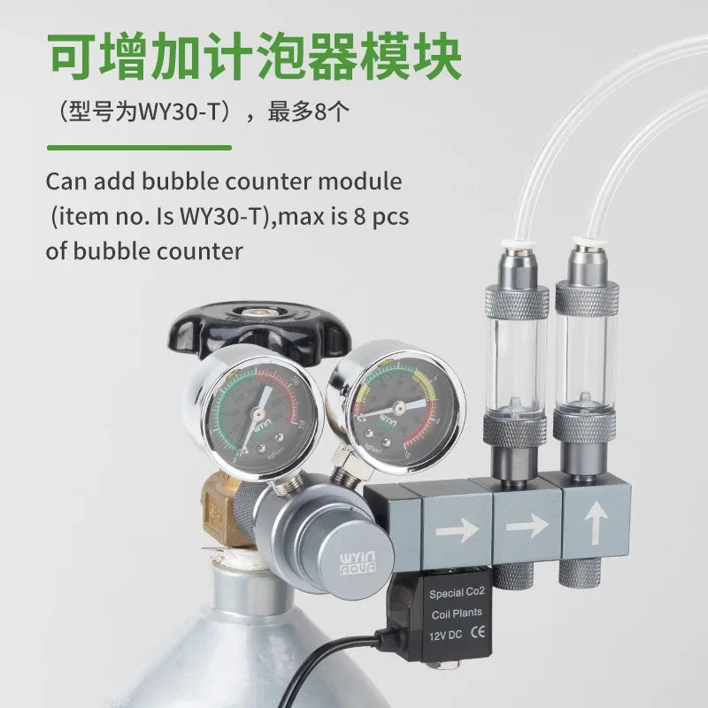 Aquarium CO2 Pressure Regulator with Solenoid Valve (Bubble Meter, Quick-Connect)