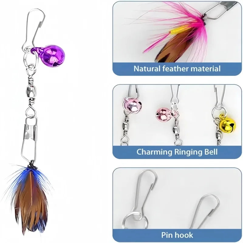 5/10-Pack Fly-Shape Teaser Stick Replacement Heads — Bell & Feather Cat Wand Attachments
