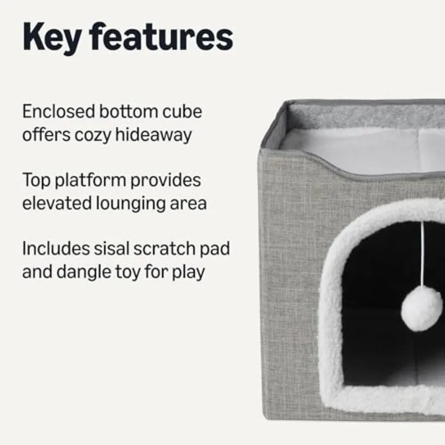 Foldable Cat Condo with Sisal Scratch Pad, Grey