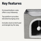 Foldable Cat Condo with Sisal Scratch Pad, Grey