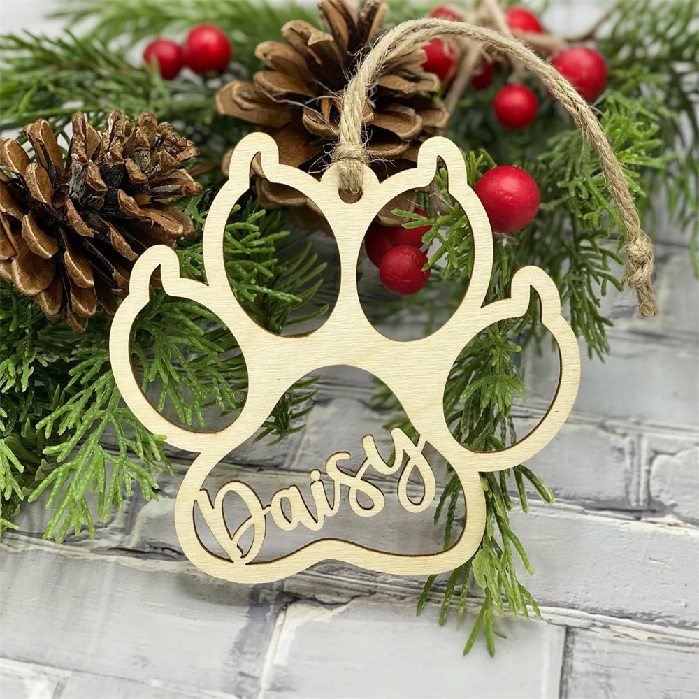 Personalized Laser-Engraved Pet Paw Christmas Bauble