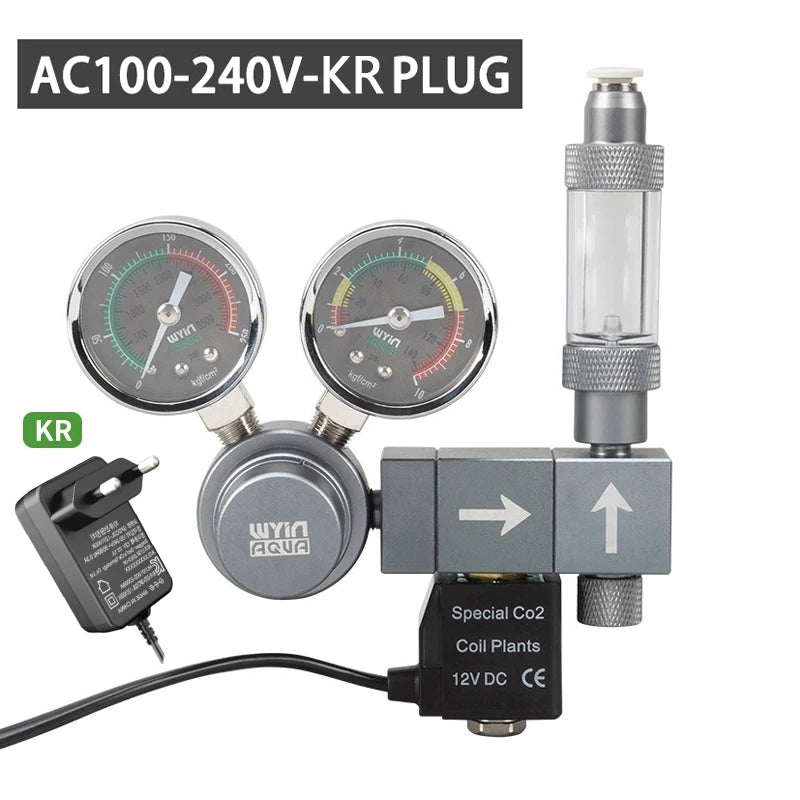 Aquarium CO2 Pressure Regulator with Solenoid Valve (Bubble Meter, Quick-Connect)