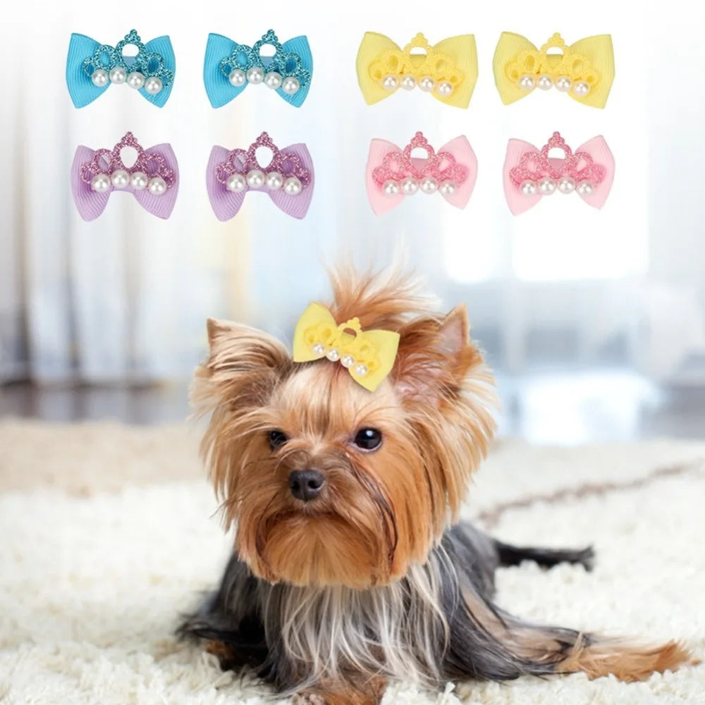 Bow & Crown Pet Hair Ties 20-Pack (Elastic Band, Cartoon, Soft Texture)