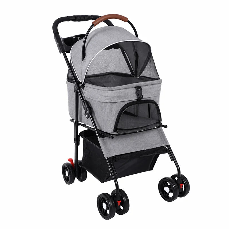 2-in-1 Dog Stroller & Carrier (Detachable, 4-Wheel, Foldable, Lightweight)