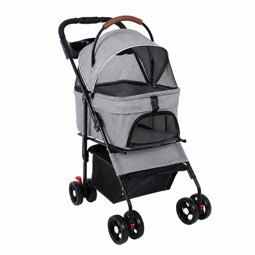 2-in-1 Dog Stroller & Carrier (Detachable, 4-Wheel, Foldable, Lightweight)