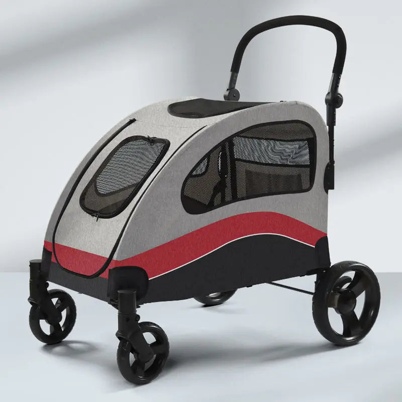 Luxury Fashion 4-Wheel Pet Stroller with Detachable Cage & Transparent Fabric — One-Hand Fold