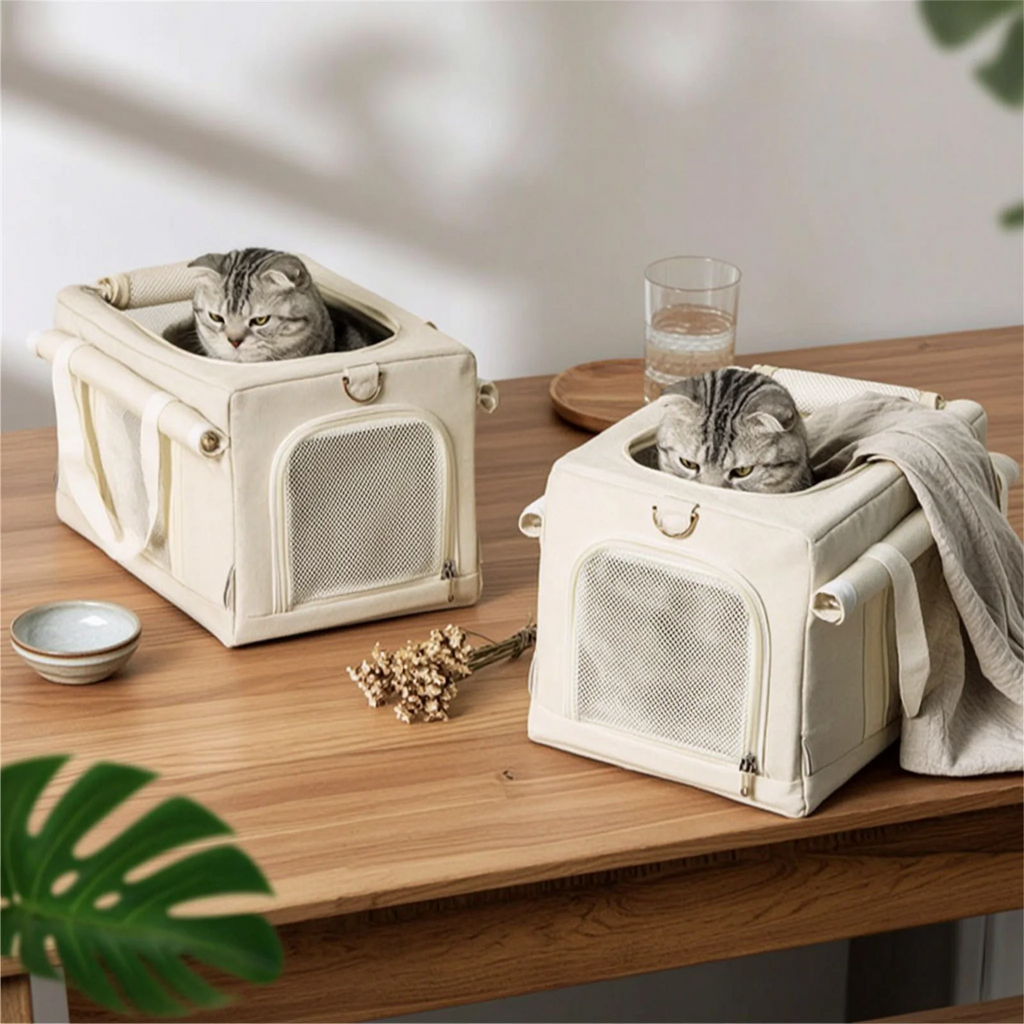 Foldable Wheeled Pet Carrier Transportbox with Breathable Rolling Trolley Base — Travel & City Walk Pet Bag