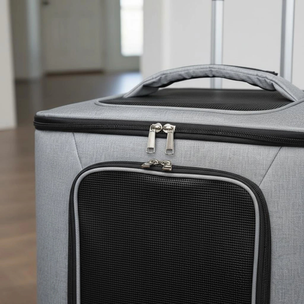 Quiet-Wheel Rolling Feline Carrier Suitcase — Easy-Clean Multi-Carry Option Travel Bag for Cats