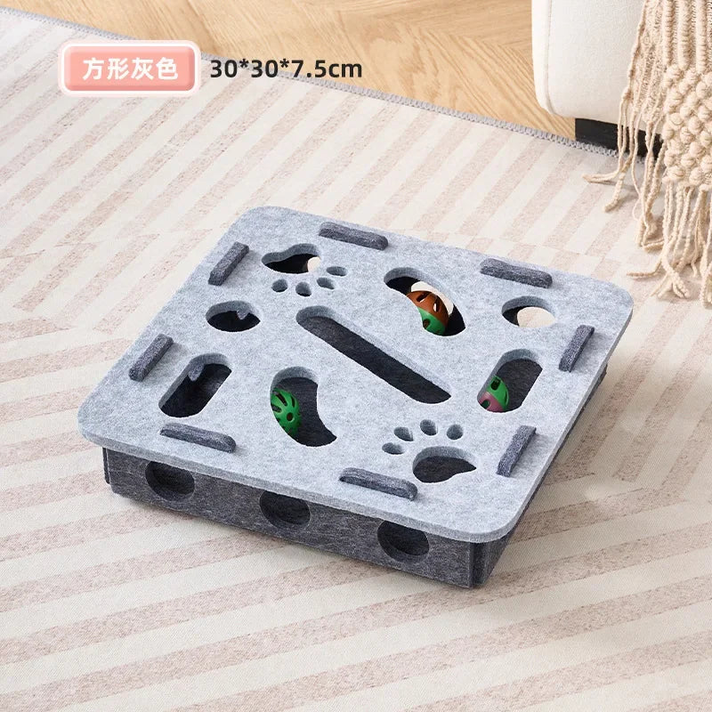 Felt Puzzle Box Cat Toy with Rolling Ball — Indoor Hunt & Dig