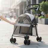 Pet Stroller with Breathable Mesh Canopy Collapsible Pet Stroller with Canopy Carrier 4-Wheel Safe for Small Dogs, Daily Walks