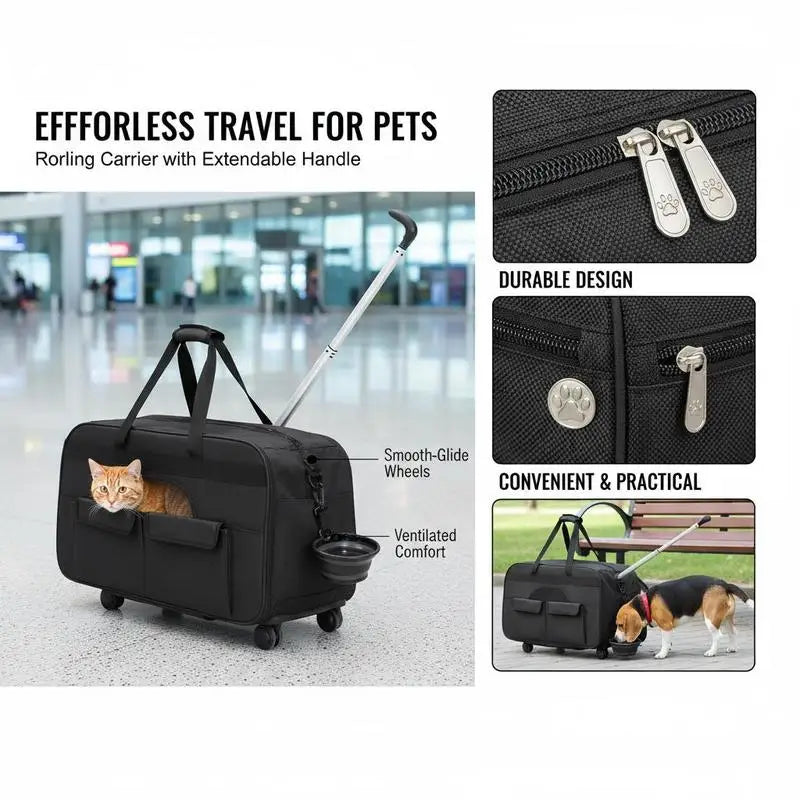 Pet Travel Crate with Wheels 23" (35lb Capacity, Telescopic Handle)