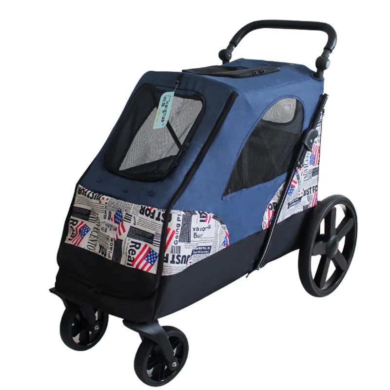 Luxury Large-Size 4-Wheel Pet Stroller with Adjustable Cage & Washable Travel Bag — Foldable