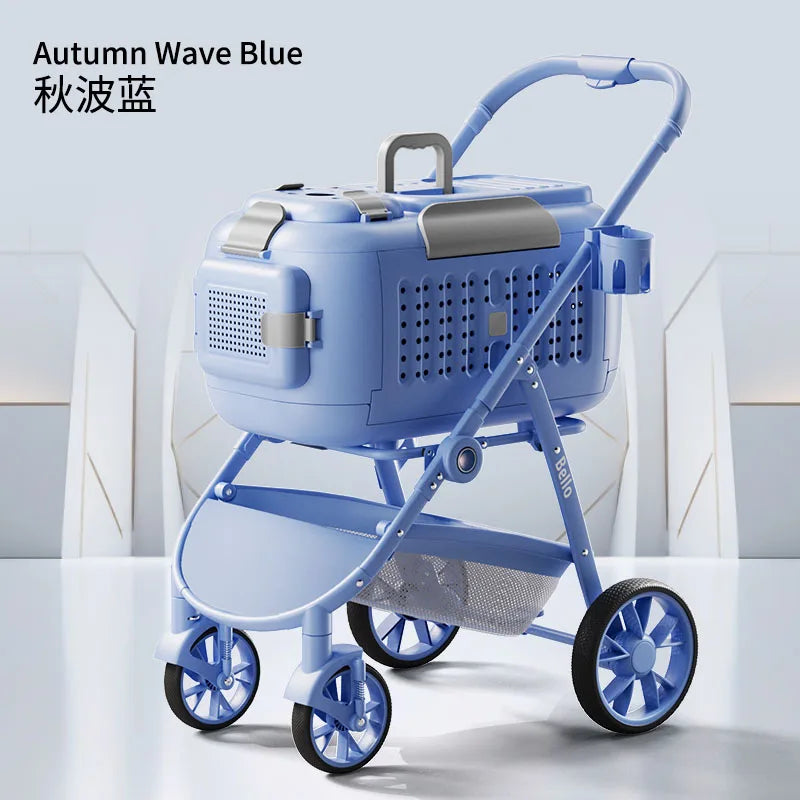 Bello Plastic Basket Pet Stroller for Dogs, Cats & Rabbits — Lightweight Open-Top Travel Cart