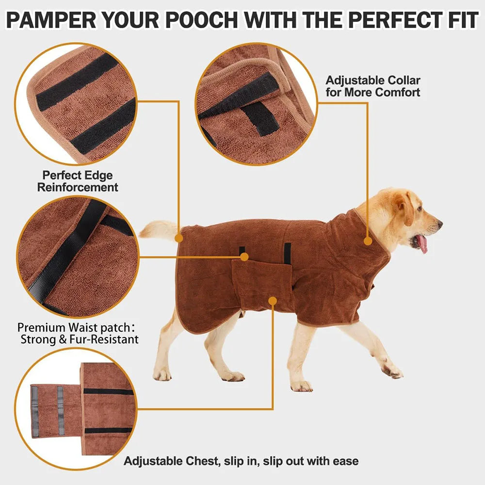 Full-Body Dog Bathrobe — Absorbent Quick-Dry Wrap for Dogs & Cats