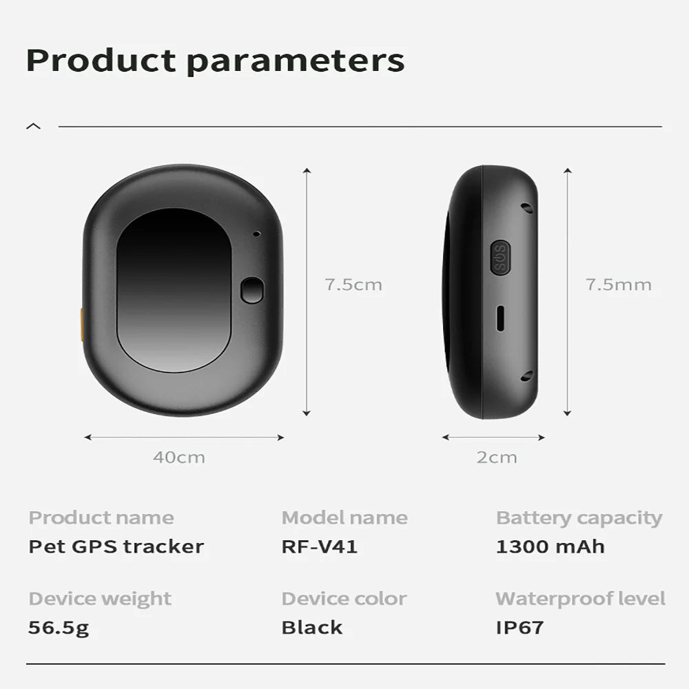 4G GPS Pet Tracker with Electronic Fence & Voice Monitor for Dogs & Cats - IP67 Waterproof