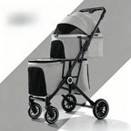 Foldable Double Pet Stroller for Medium Dogs & Cats — 4 Lockable Wheels, Safety Belts, Multi-Pet Carriage