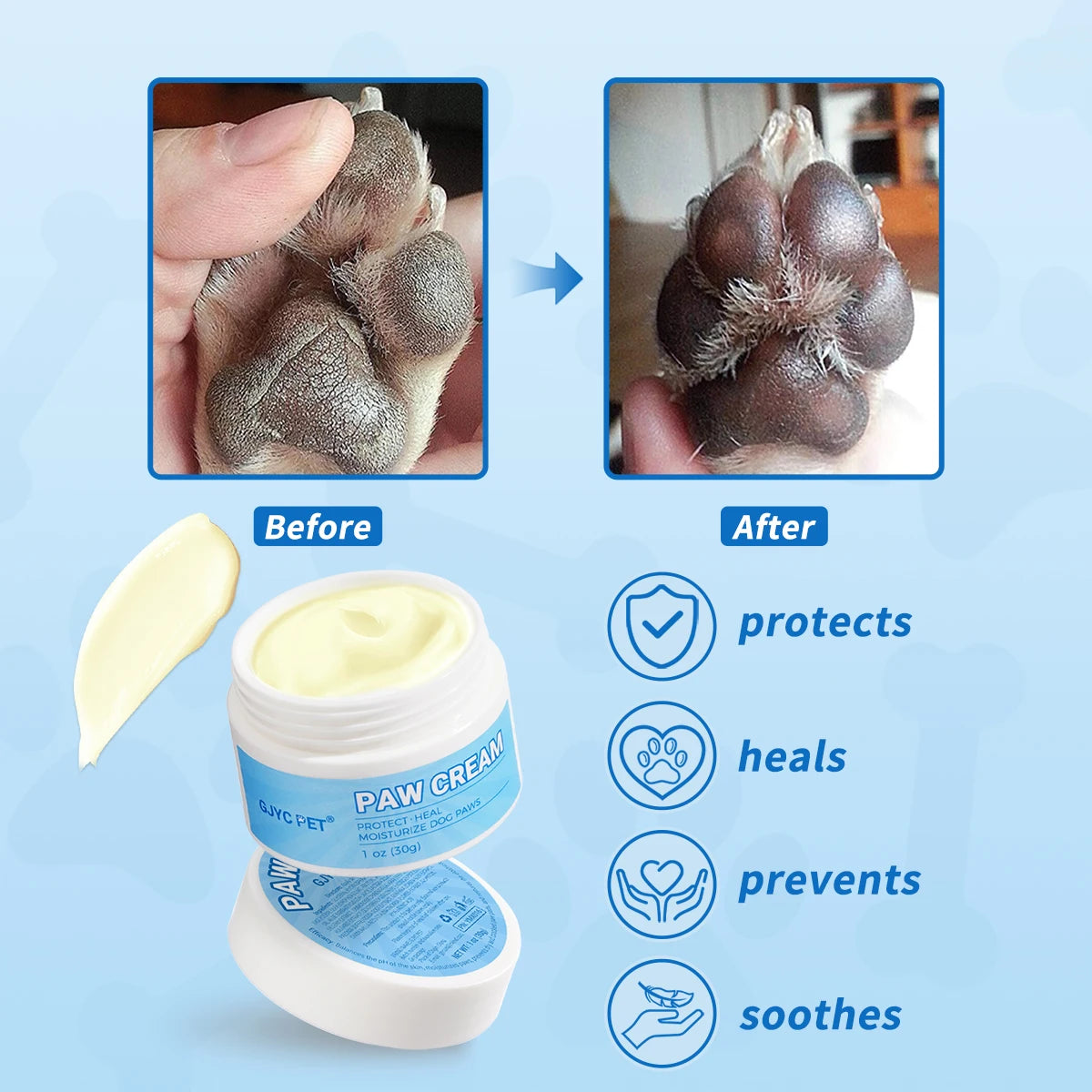 Natural Paw Protector Cream — Moisturizing Softener for Dry, Cracked Pads