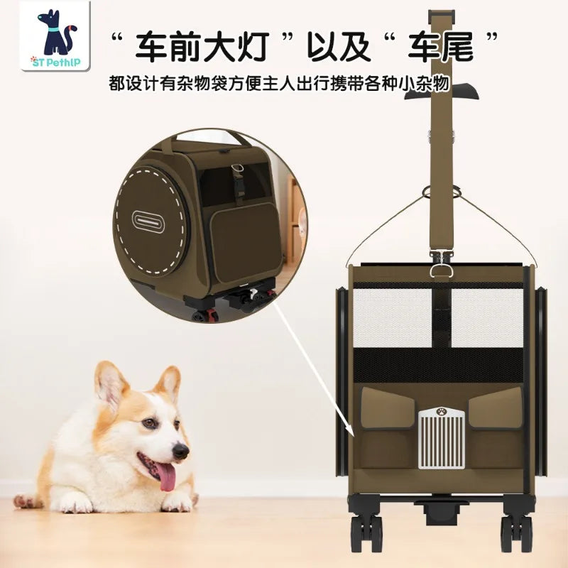 Portable Rolling Pet Carrier with Detachable Single-Shoulder Handbag for Small Dogs & Cats