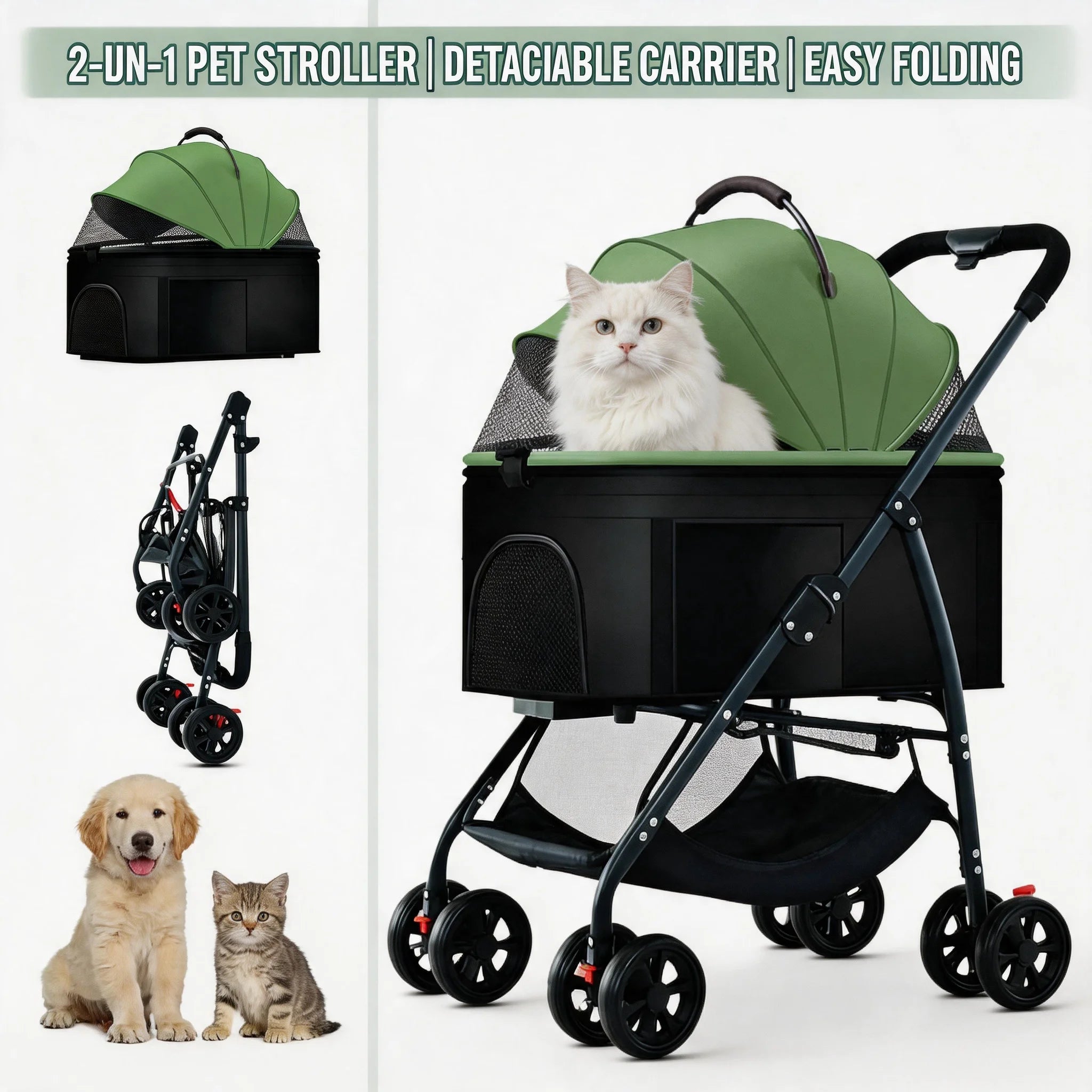 3-in-1 Dog Stroller Wagon with Removable Cat Stroller & Backpack Carrier for Dogs up to 55 lbs