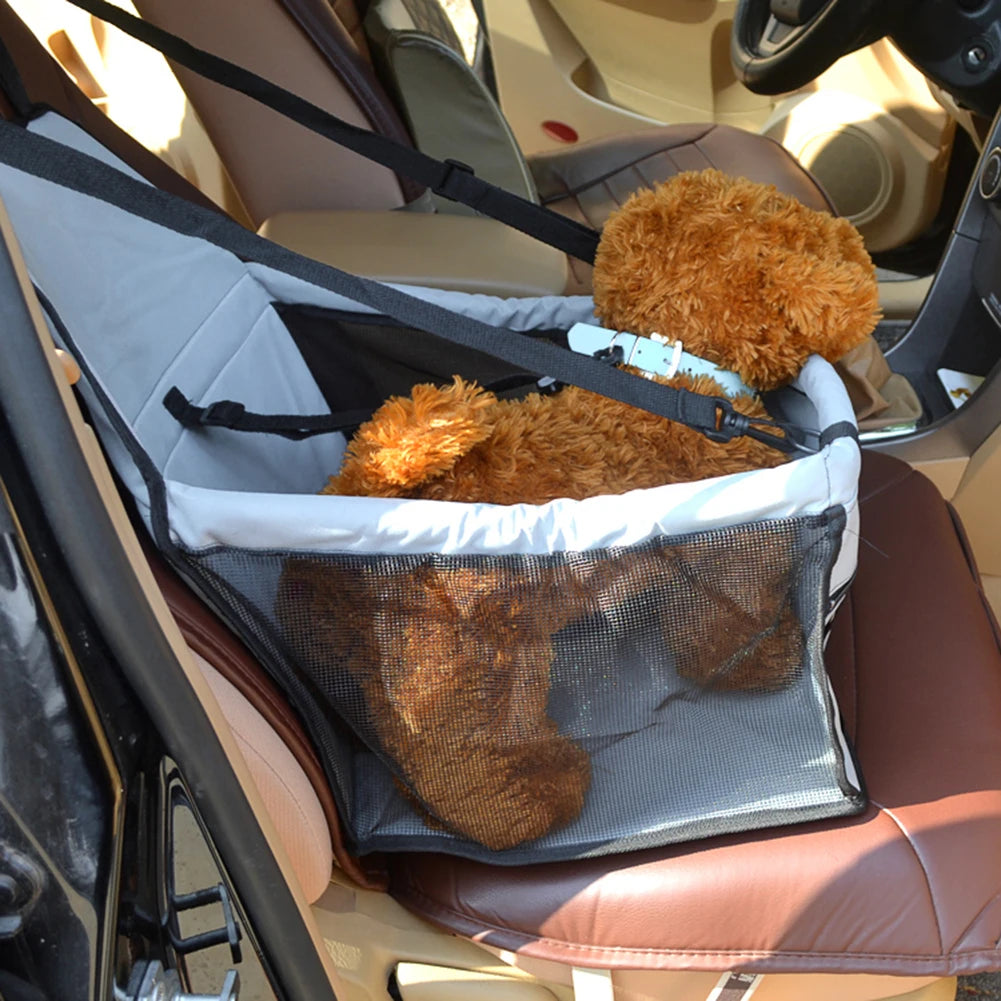 Double-Layer Folding Pet Car Booster Seat & Carrier with Adjustable Strap for Dogs & Cats