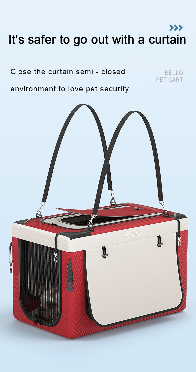 Travel-Friendly 4-Wheel Foldable Steel & Fabric Pet Stroller Carriage for Small & Large Dogs & Cats