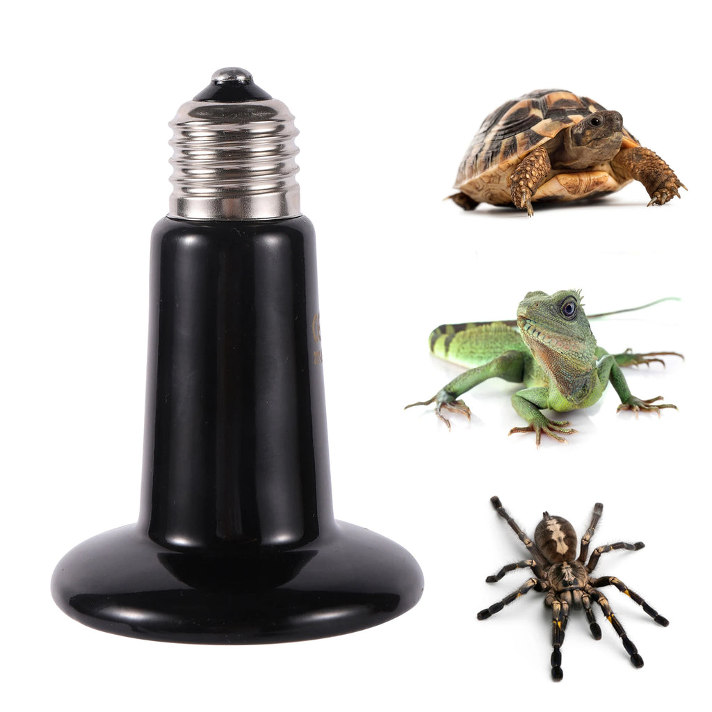 Black Ceramic Infrared Heat Bulb for Reptiles — No-Light Emitter, 110V/220V, 25W–200W