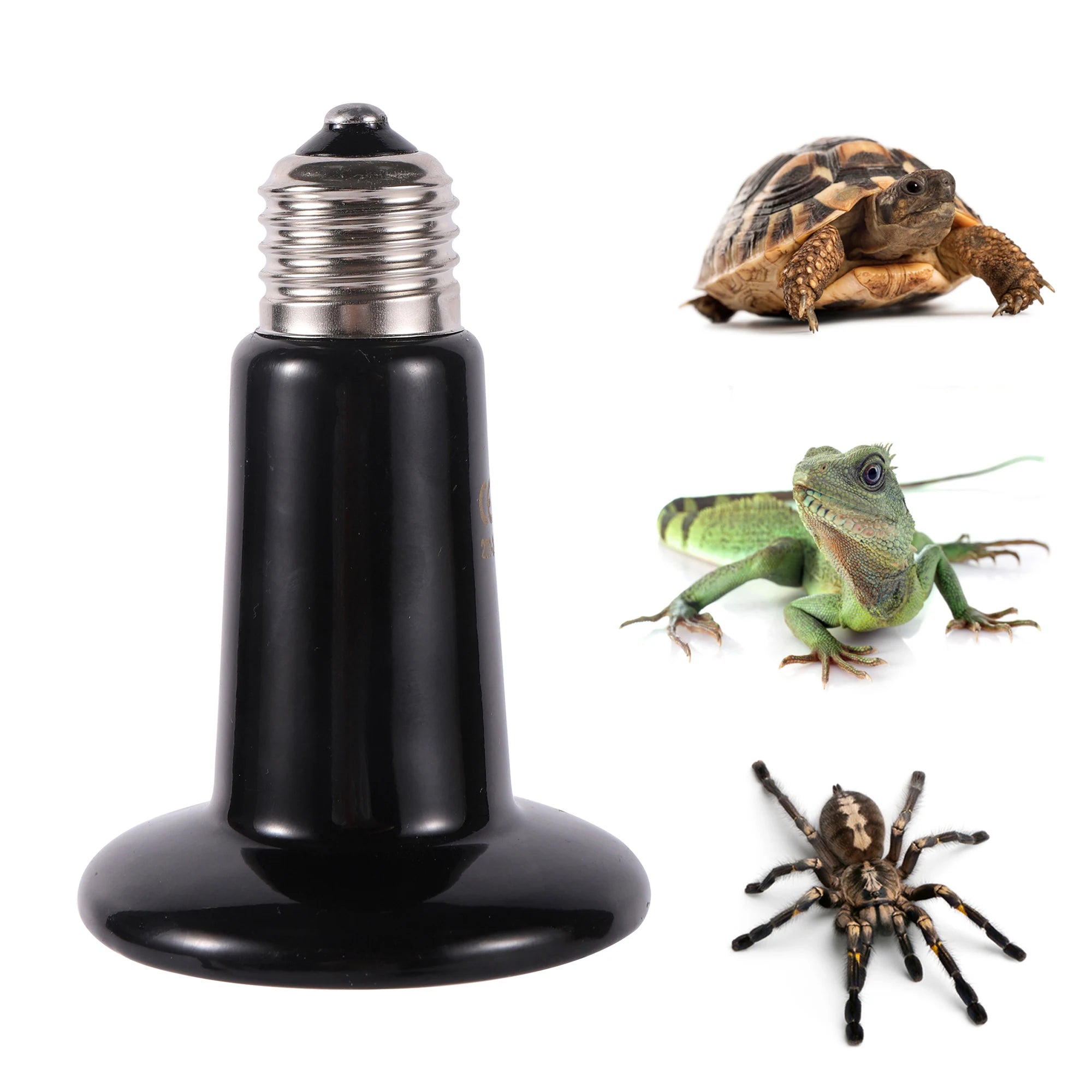 Black Ceramic Infrared Heat Bulb for Reptiles — No-Light Emitter, 110V/220V, 25W–200W