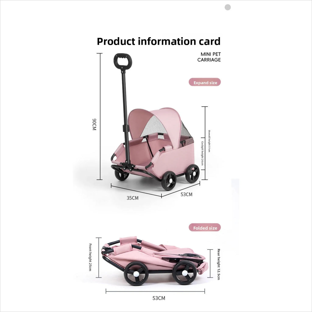 Foldable Hand Pushchair Stroller for Small Dogs, Cats & Puppies