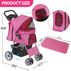 4-Wheel Foldable Pet Stroller with Storage Basket for Dogs & Cats — Lightweight Outdoor Travel Cart
