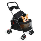 Pet Dog Cat Stroller, Outdoor Travel Pet Folding Stroller with Cup Holder, Breathable Visible Mesh Stroller for Medium Small Dog