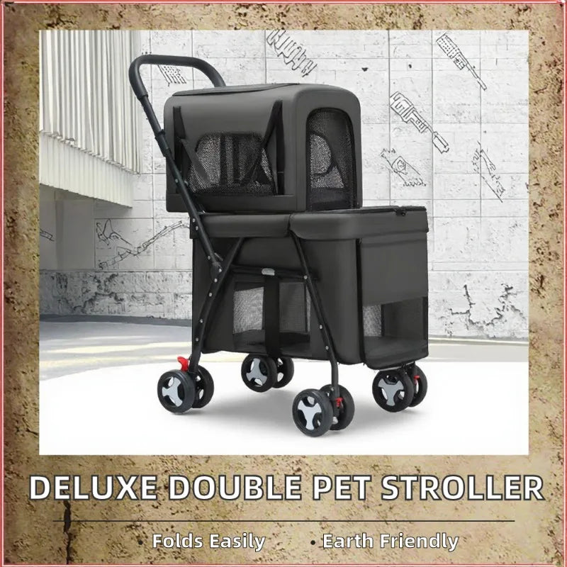 Luxury Double-Layer ABS 4-Wheel Pet Stroller for Small & Large Dogs & Cats — Eco-Friendly Lightweight Travel Carrier