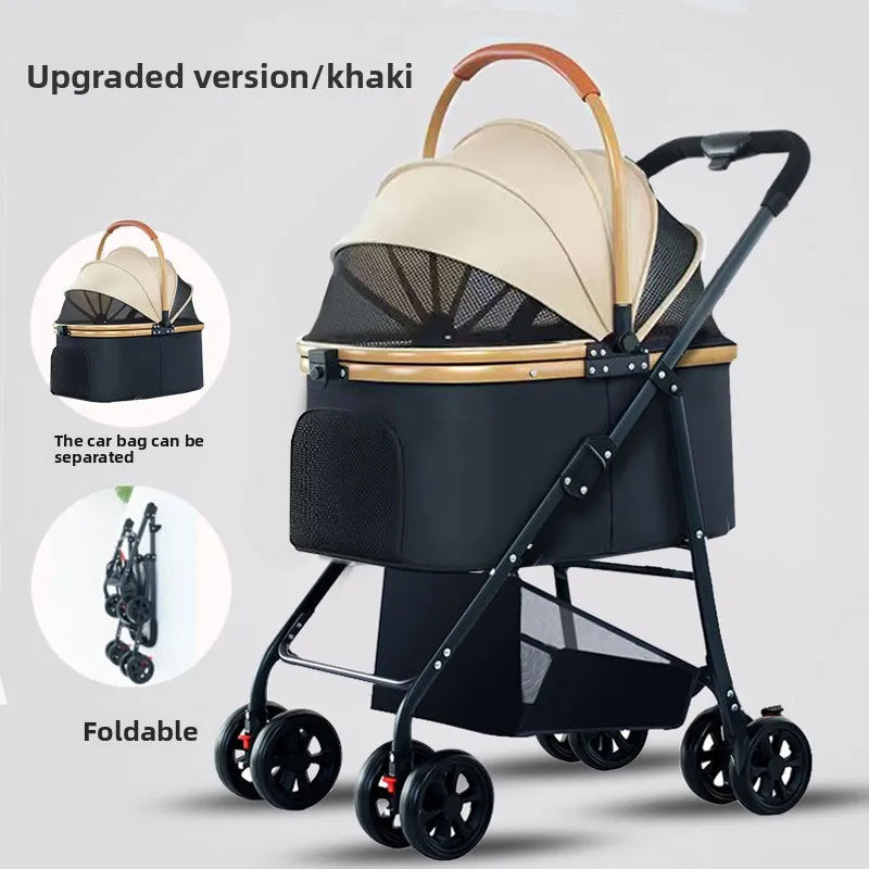 Foldable Pet Stroller with Detachable Cage for Teddy Dogs & Cats — Lightweight Outdoor Travel Trolley