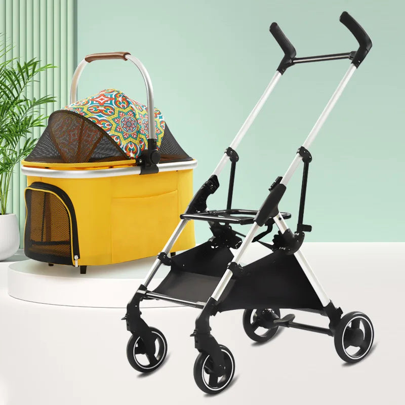 Foldable Pet Stroller with Swivel Wheels & Trolley Bag for Small Dogs & Cats — Lightweight Outdoor Travel