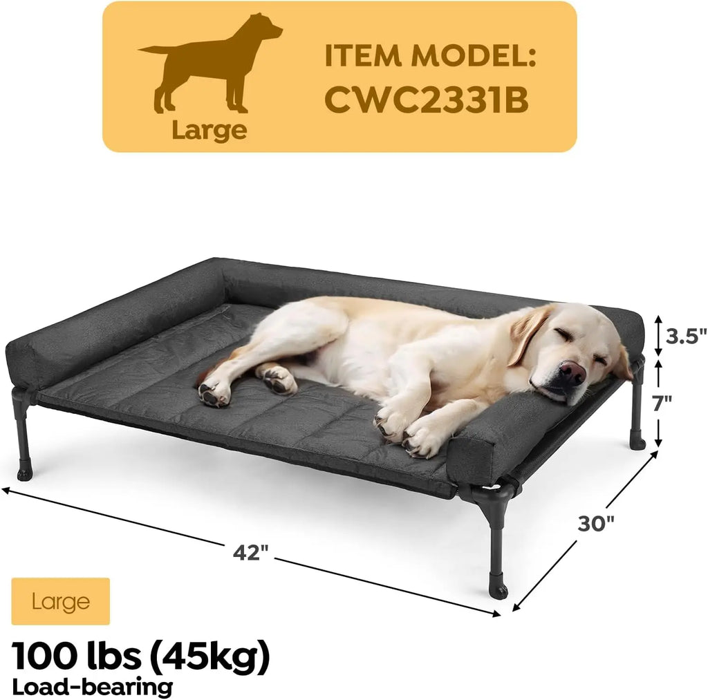 Cooling Elevated Dog Bed with Bolster Cushion, 42x30in