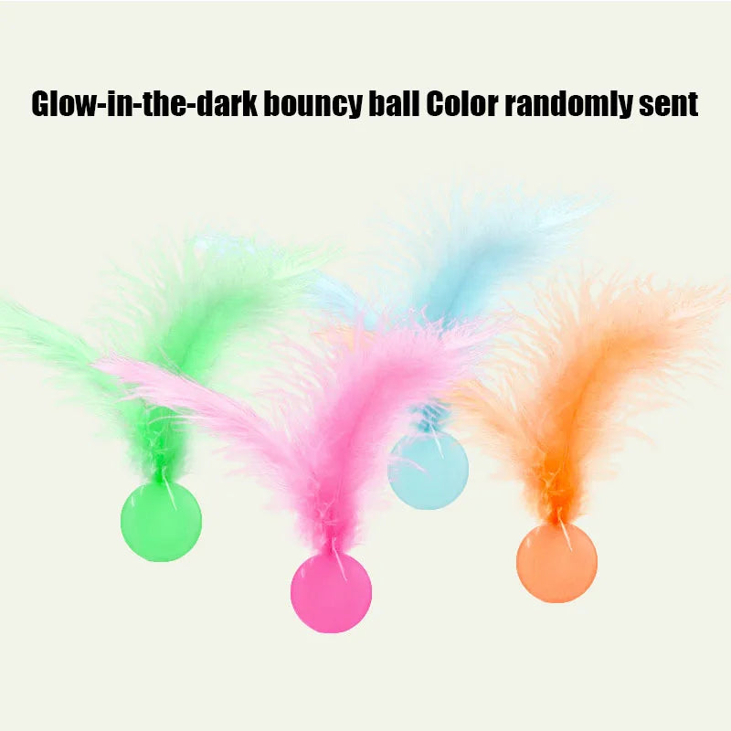 Feather Stick Bouncy Ball Cat Toy with Catnip — Feather Tossing Ball for Interactive Play