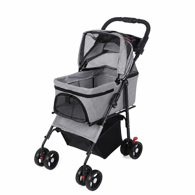 2-in-1 Dog Stroller & Carrier (Detachable, 4-Wheel, Foldable, Lightweight)
