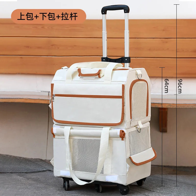 2Cat Carrier Soft-Sided Carriers with Telescopic Handle  2 in 1 Removable 2 Bags  Car Max for Double 15LB Cats and Small Dogs