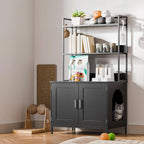 57in Wooden Litter Box Enclosure with Shelves & Hooks