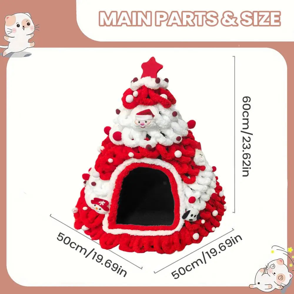 Christmas Tree Cat Bed (Knitted Warm Kitten & Puppy Nest)