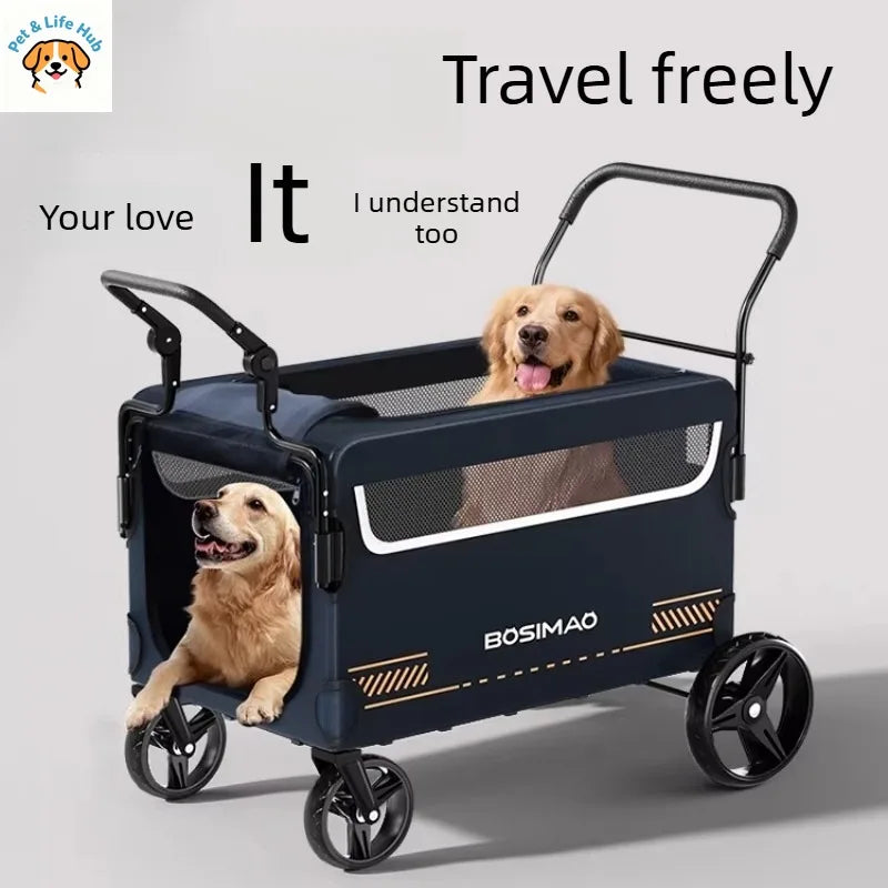 BOSIMAO Large Foldable Pet Stroller Cart for Elderly & Disabled Dogs — Portable Outdoor Travel Carrier