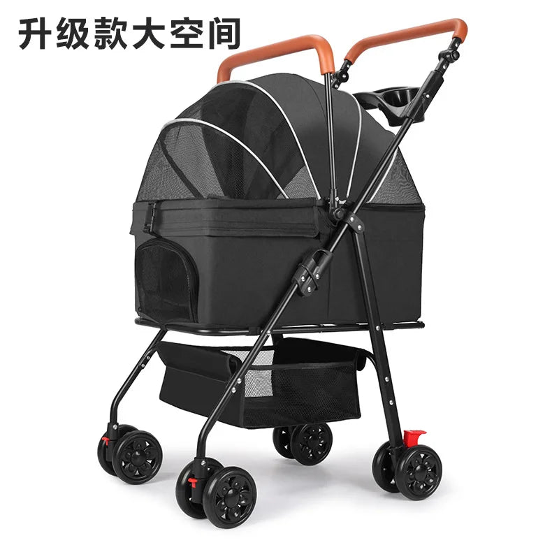 Compact Foldable Pet Stroller with Detachable Carrier for Teddy Dogs & Cats — Lightweight Outdoor Cart