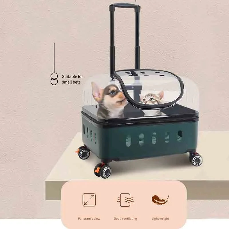 Transparent Plastic Pet Trolley Backpack with Universal Wheels & Zipper