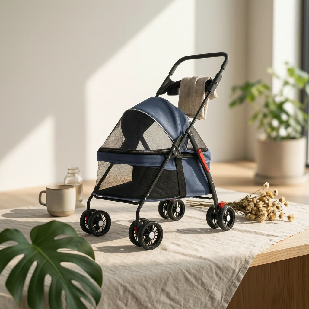 Foldable Compact Ventilated Lightweight Pet Stroller for Cats — Outdoor Walking & Travel