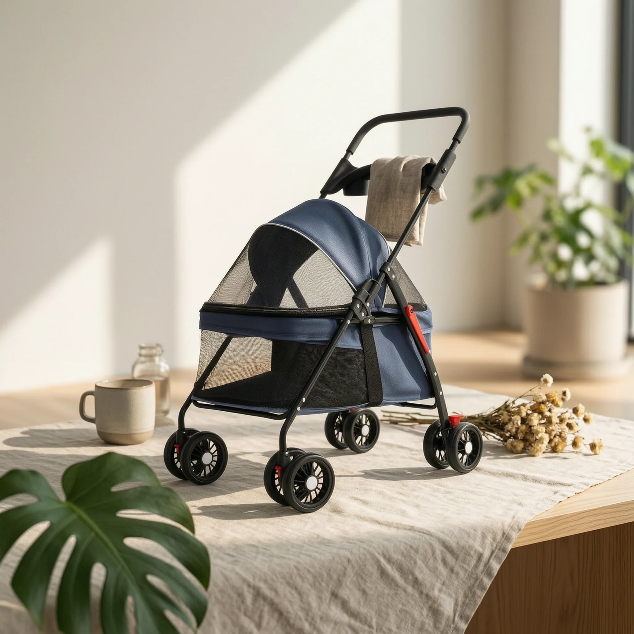 Foldable Compact Ventilated Lightweight Pet Stroller for Cats — Outdoor Walking & Travel