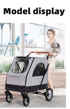 Luxury Large-Size 4-Wheel Pet Stroller with Adjustable Cage & Washable Travel Bag — Foldable