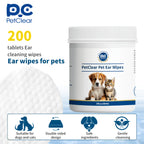 PetClaer Natural Ear Wipes — Double-Sided, Gentle Cleaning, 200-Count