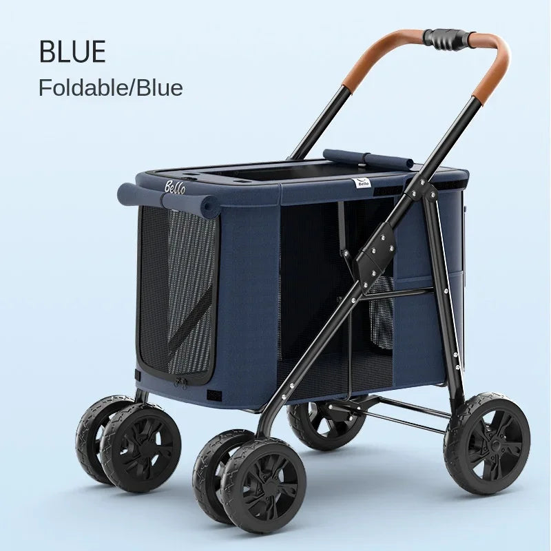 Multifunctional Large-Space Pet Stroller Trolley Case with Wheels for Multiple Pets — Up to 66 lbs