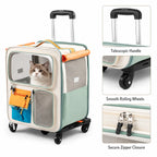 2-in-1 Rolling Cat Carrier with Wheels & Telescopic Handle — Clear Window Breathable Pet Travel Bag