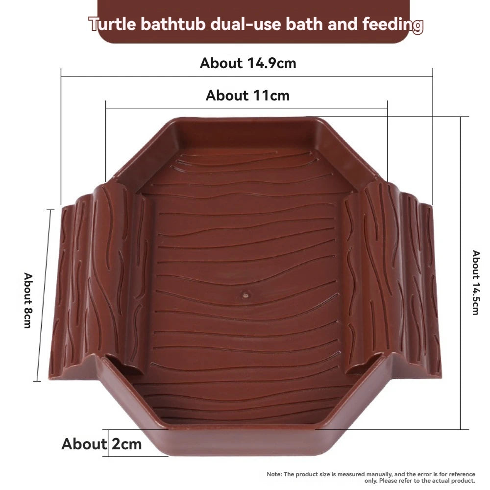 Dual-Use Turtle Bath Basin — Half-Water Habitat & Feeding Box