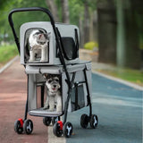 Multifunctional Double-Layer Pet Cart Lightweight and Foldable Pet Outdoor Travel Stroller Ventilated and Breathable Dog Cart